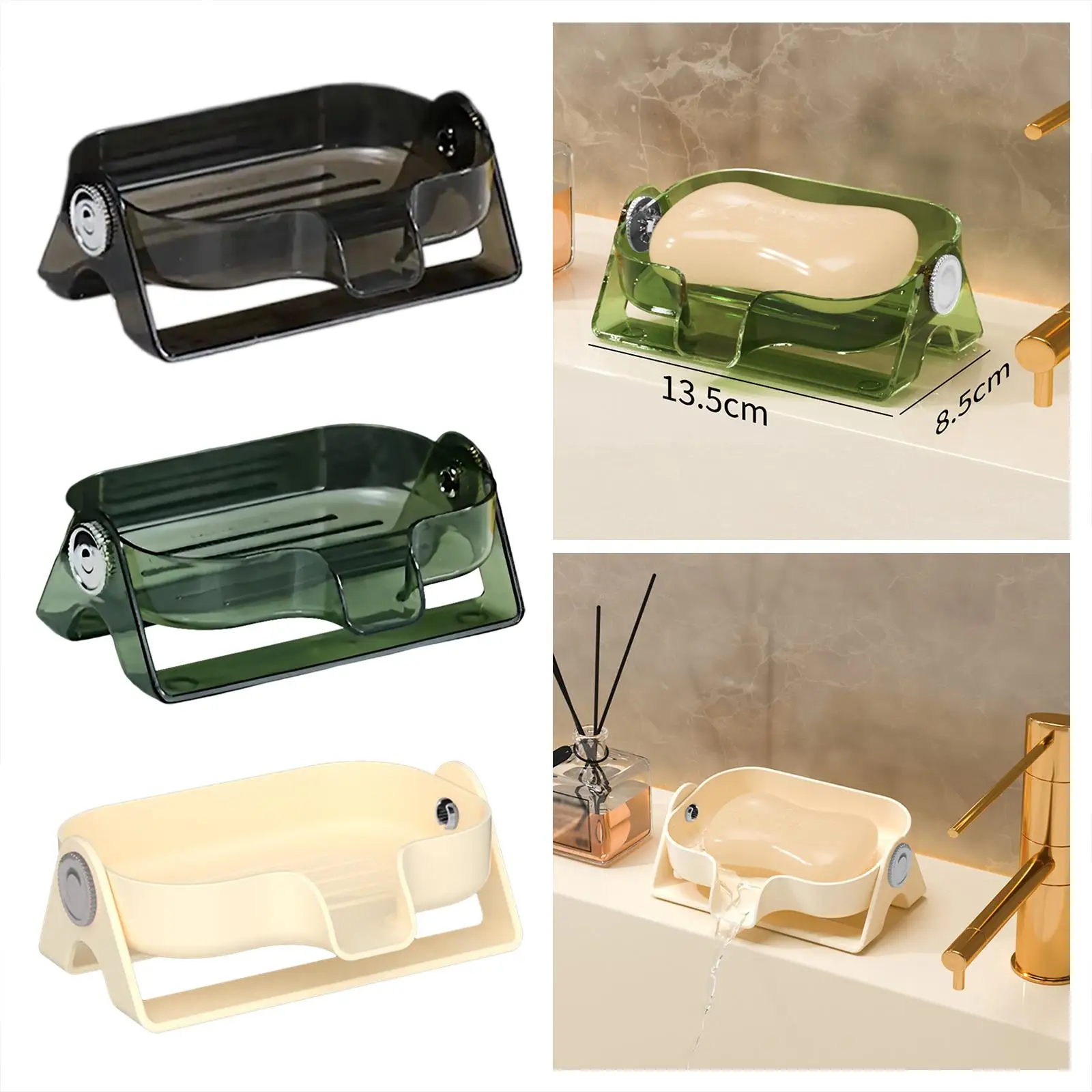 Soap Holder Compact Keep Soap Dry Free Standing Waterfall Soap Saver Soap Container for Kitchen Sink Bathroom Shower Balcony