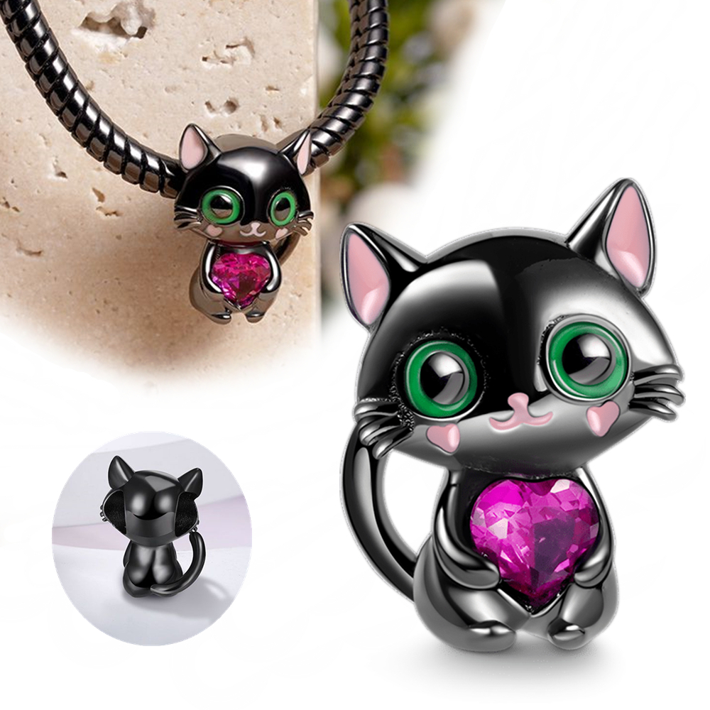 Sparkling Pet Cat Dangle Charm Silver Plated Fit Pandora Charms Silver 925 Original Bracelet for Jewelry Making