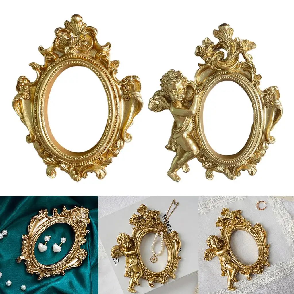 Golden Photo Frame Resin Ornate Oval Photographing Props Background Mould