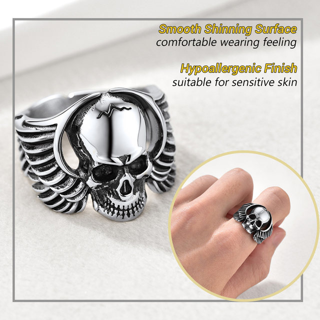 PROSTEEL Satanic Skull Rings for Men Devil Wings Cool Band Ring Size 7-14  Available for Men Boy Silver/Black/Gold Color PSR40031 - AliExpress