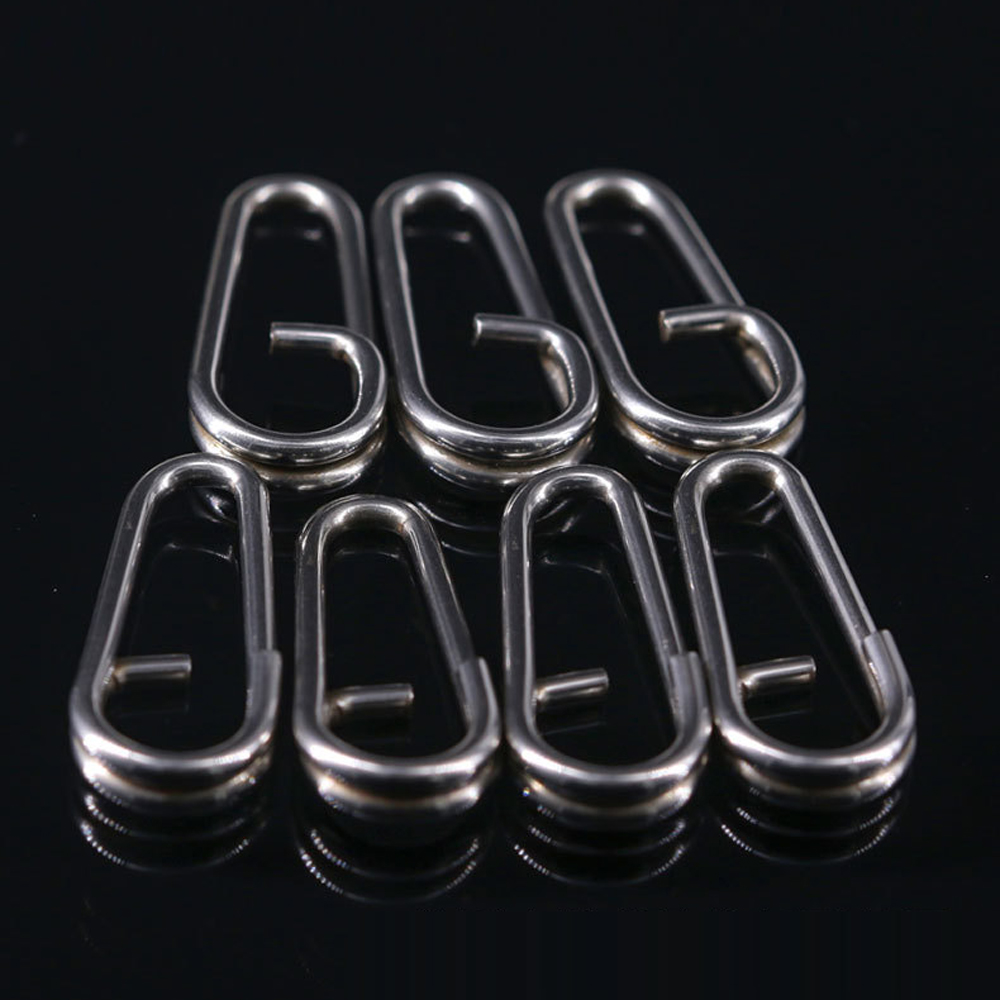DNDYUJU 20–100 Stück Edelstahl gebogene tot ovale Spaltringe Schlaufenköder Angelverbinder Angelhaken Snap Fake Bait Swivel Snap – Detail 8