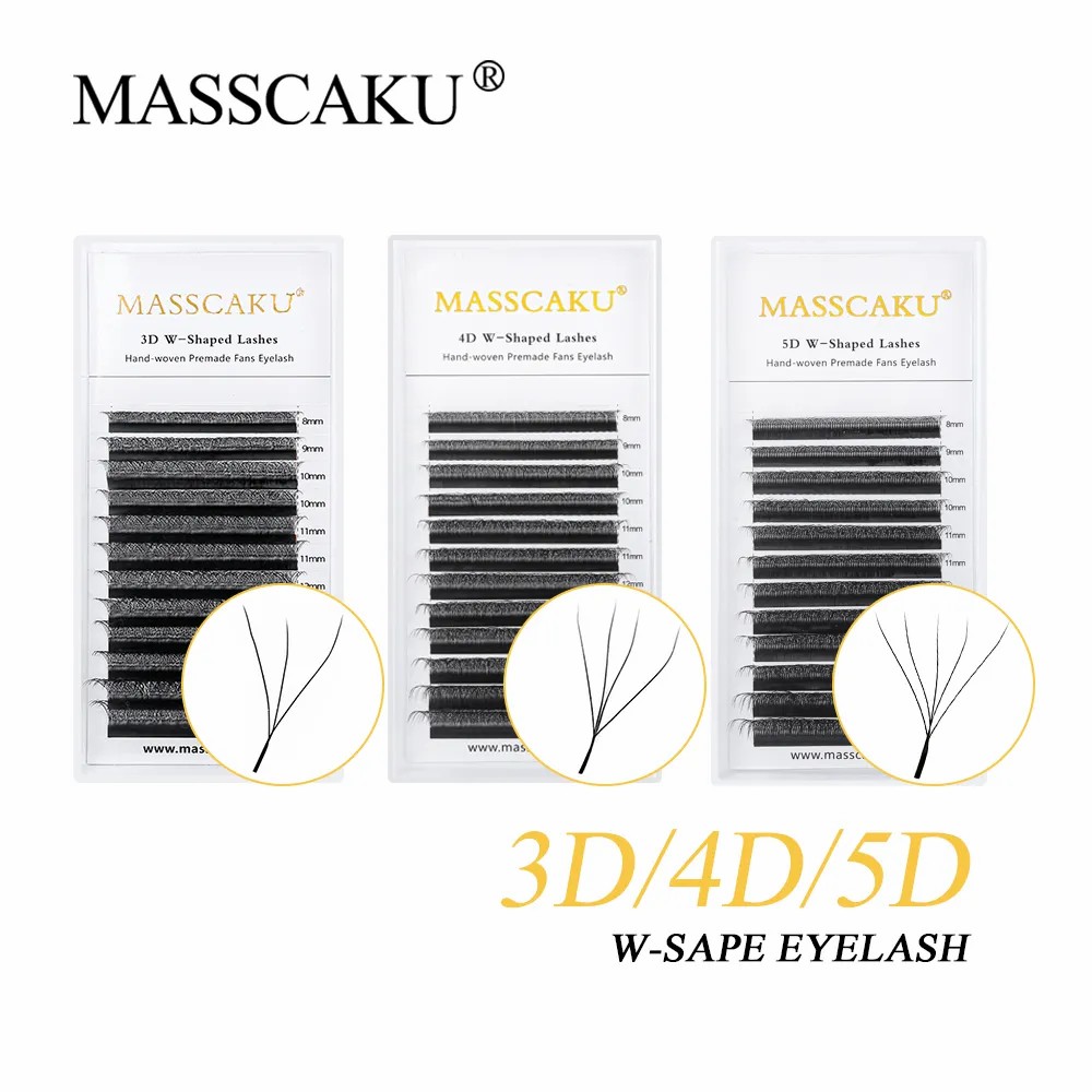 Best of MASSCAKU W Volume Fans 3D / 4D / 5D / 6D Shape Double Tip Eyelashes Extensions 8-15mm Mixed C / D Curl False Lash Wholesale Makeup Reviews & Tips