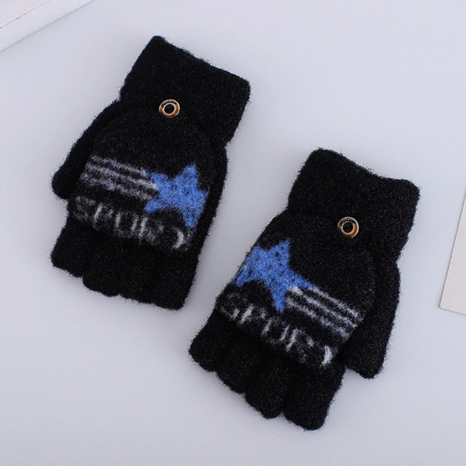 Boao 3 Pairs Kids Fingerless Mittens Convertible Flip Top Gloves Children Soft Knitted Gloves for Boys Girls 