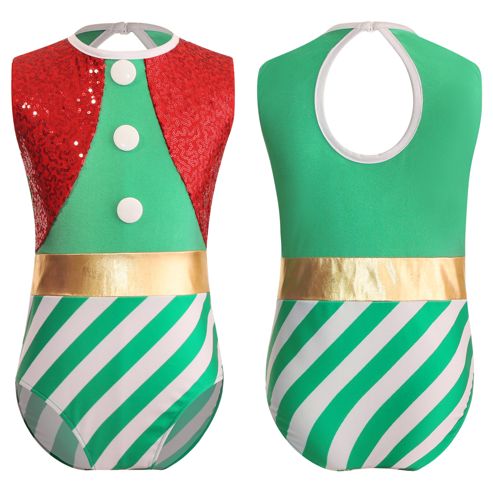 Kinder Mädchen Weihnachten Elf Santa Kostüm Langarm Streifen Gymnastik Trikot Ballett Tanz Overall Weihnachten Neujahr Party Tanz kleidung – Detail 25