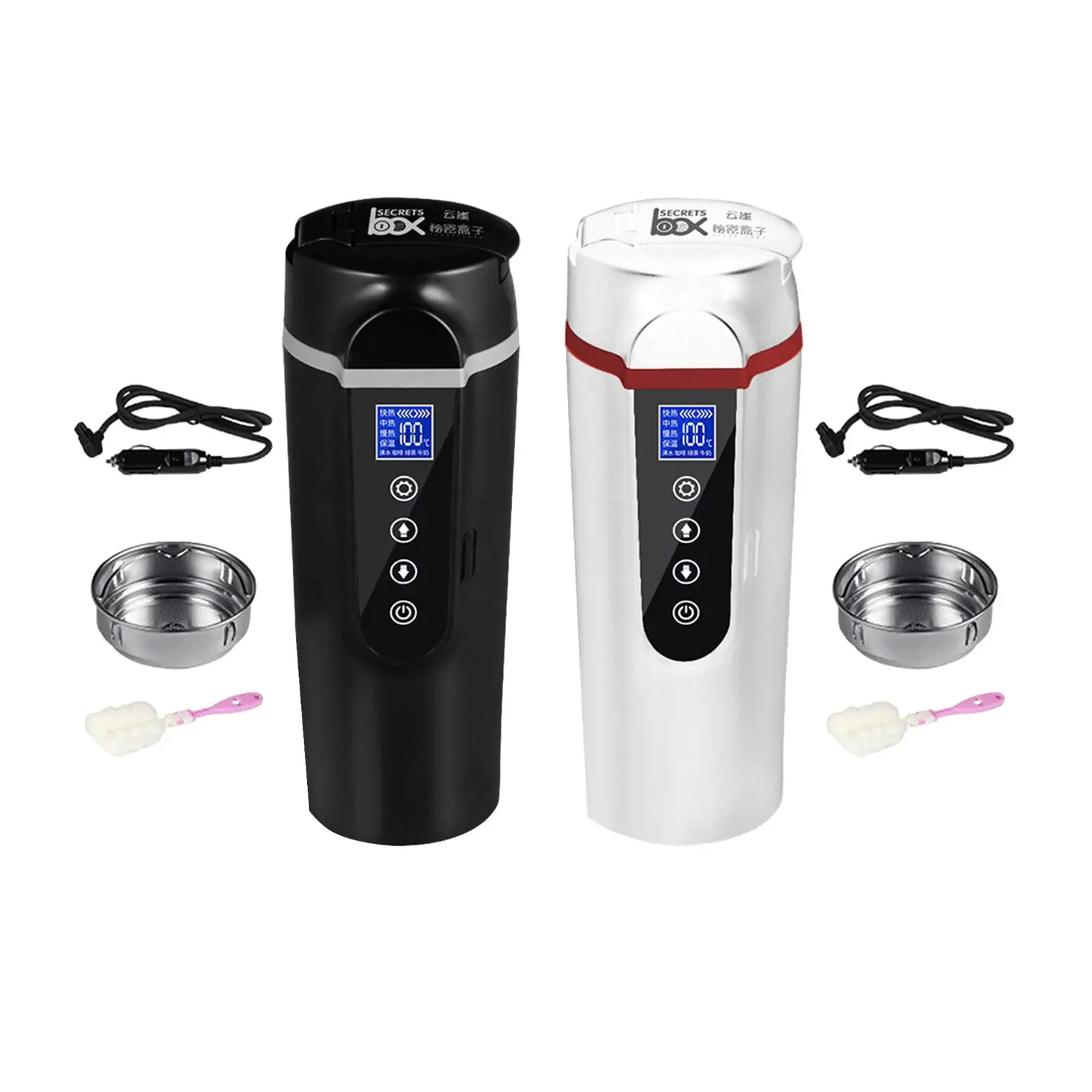 Car Heating Cup Portable Stainless Steel Hot Water Boiler Electric Tea Kettle for Car Truck Trip Camping Vehicles Tea Water Milk