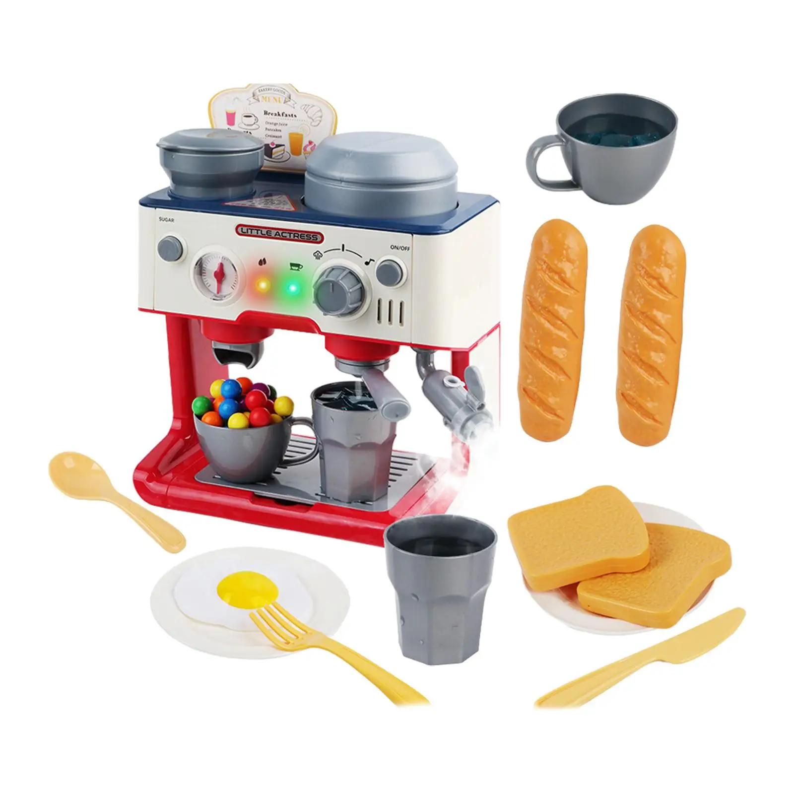 Coffee Maker Toy Set with Lights Imaginative Play Pretend Cooking Play Kitchen Accessories for Girls Boys Children Holiday Gifts
