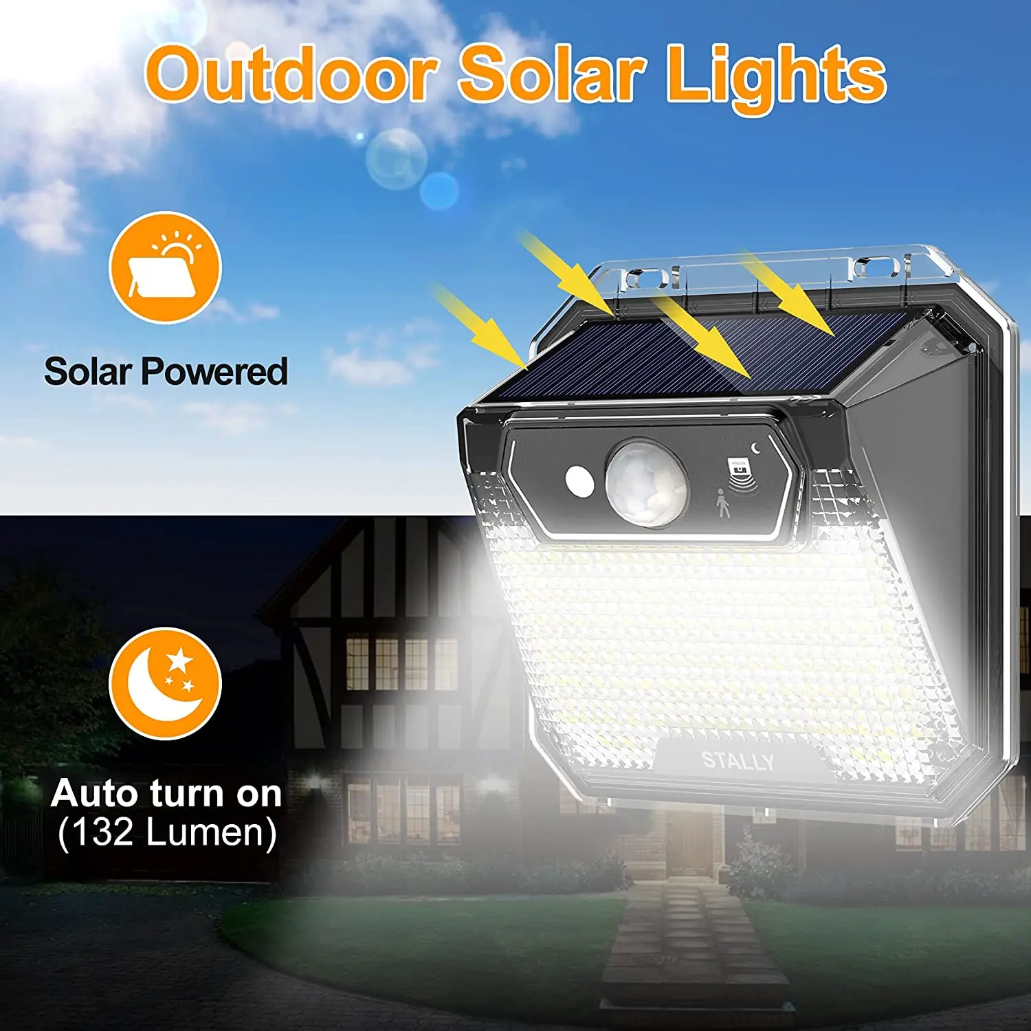 Solar Motion Lights Outdoor 148 LEDs Waterproof Solar Powered Security Wall Lights Wireless for Yard Fence Deck, Stairs, Pathway solar flood lights outdoor
