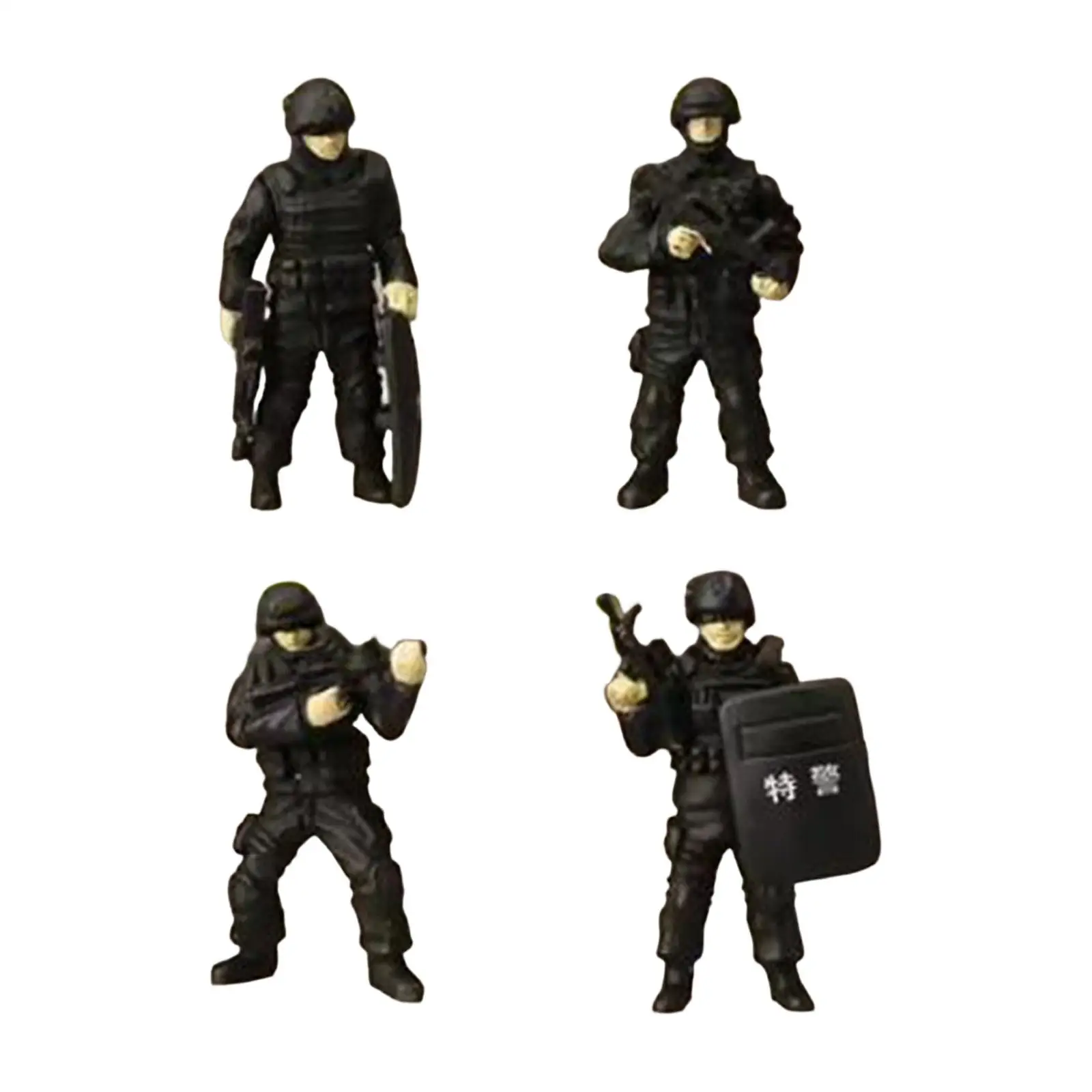 4Pcs 1/64 Scale Miniature Figure Special Forces Model for Architecture Model