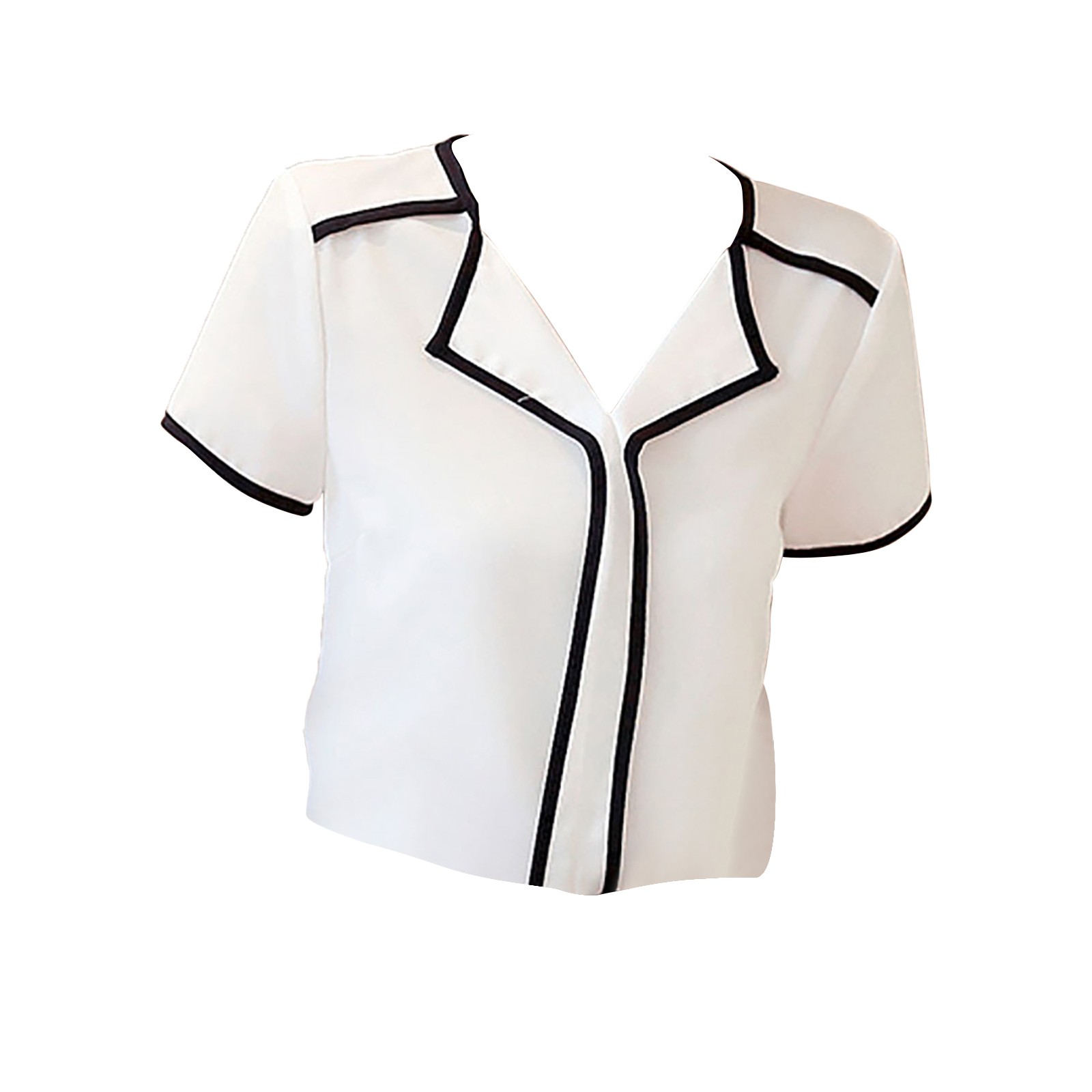 Title 2, Short Sleeved Chiffon Standing Collar Women