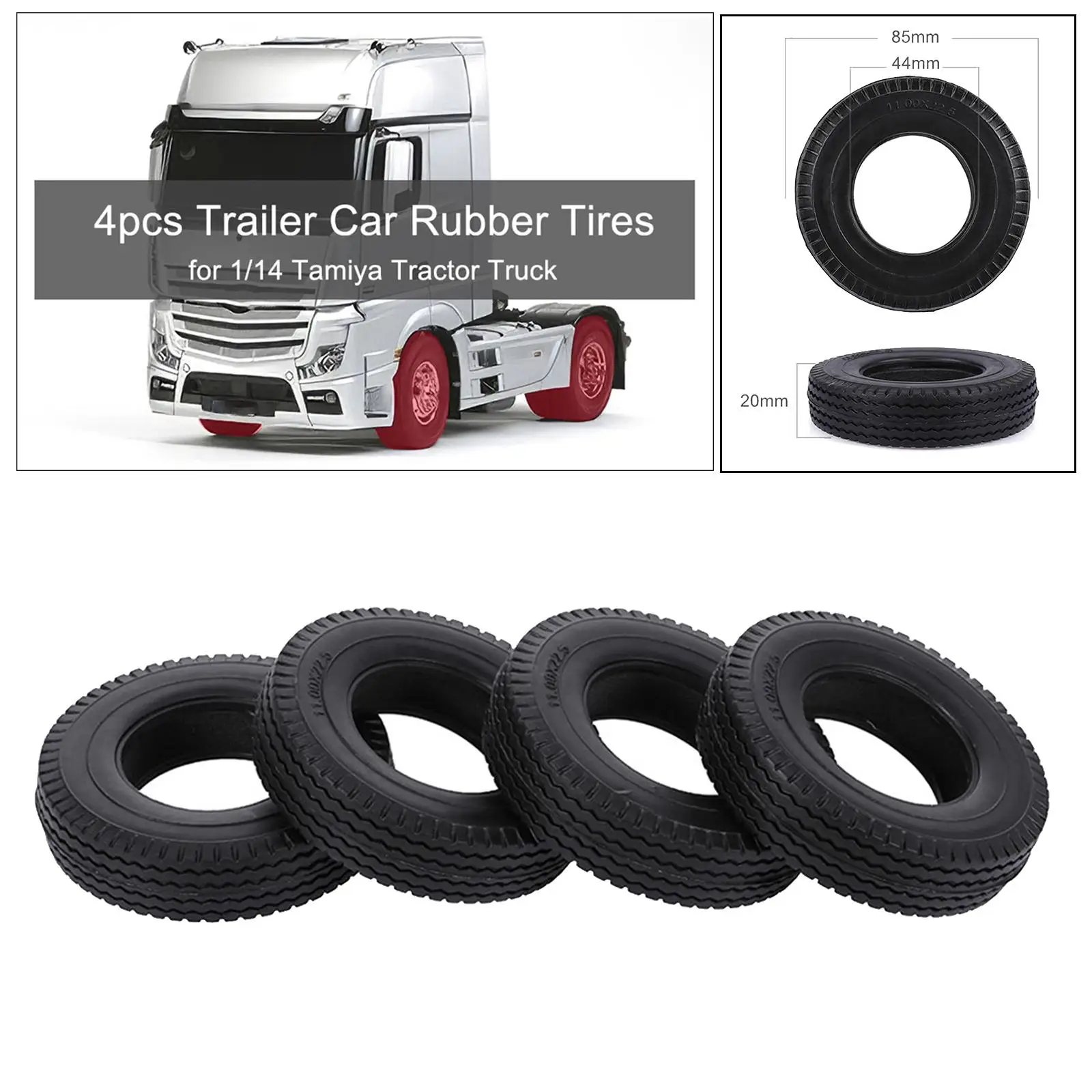 RC Car Tire,4 PCs High Wear Resistant Rubber Tires 85x20mm for Tamiya 1/14 RC Truck Tractor
