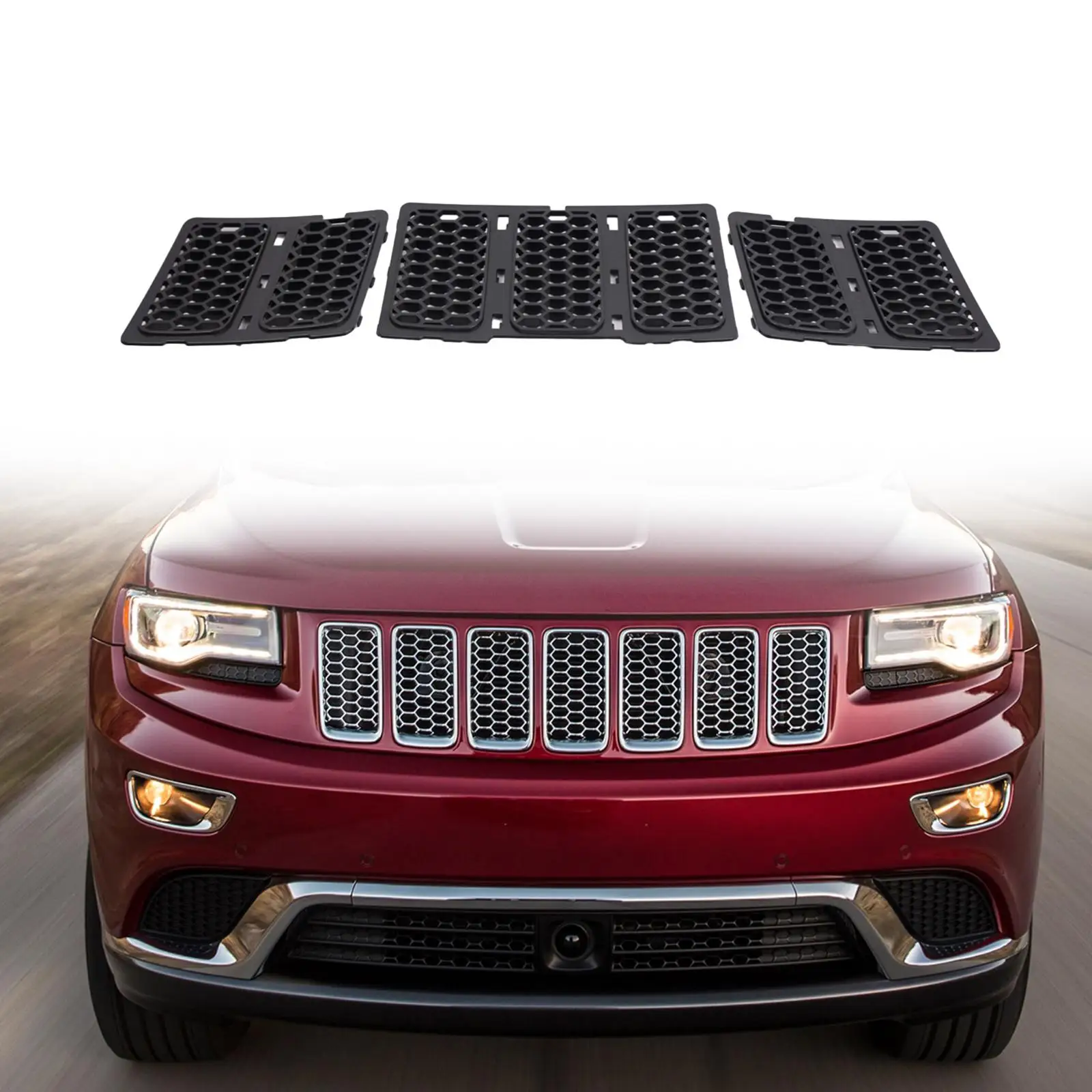 3x Honeycomb Grille Inserts Easy Installation 68143073AC 68143074AD Black High Quality Replacement Parts Auto Accessory