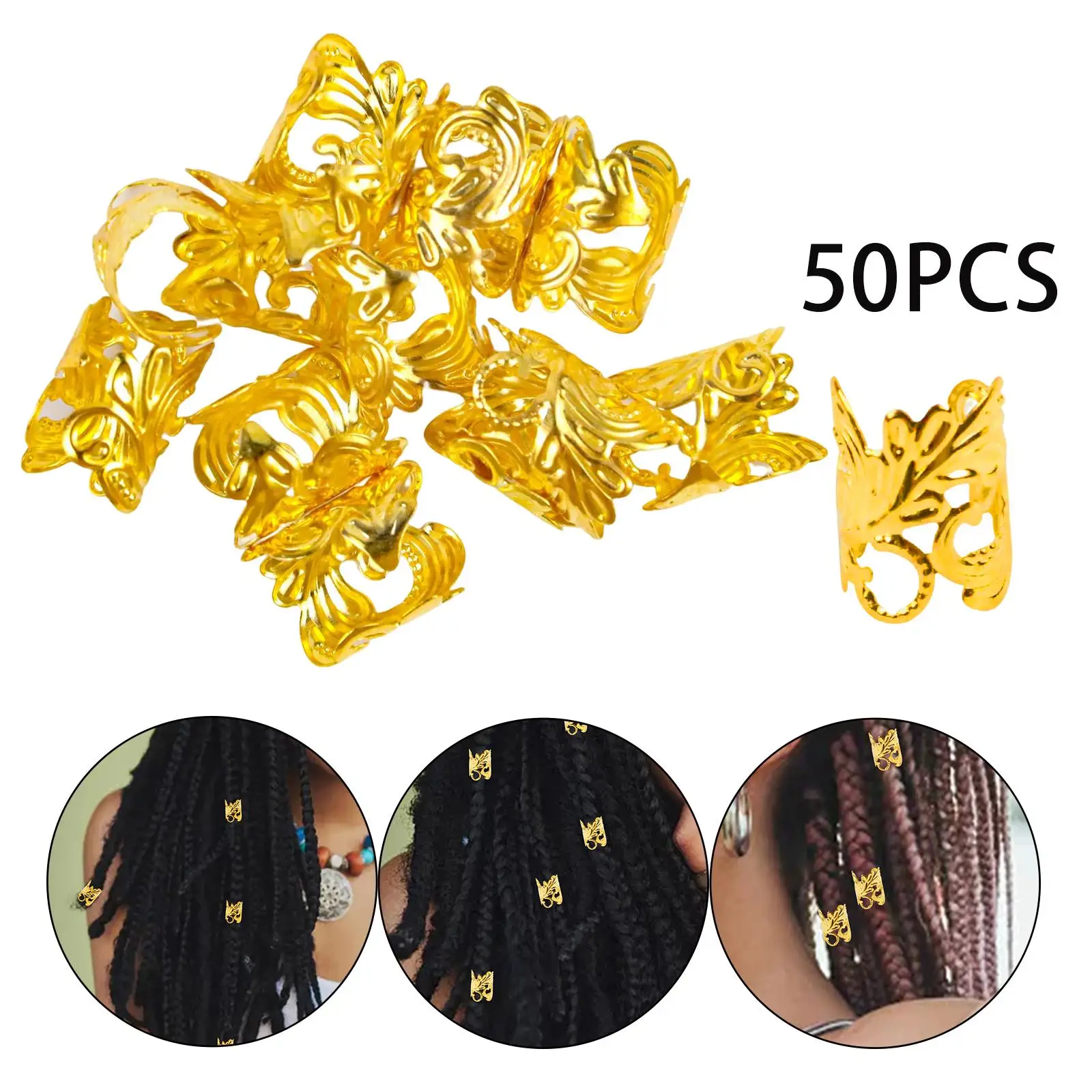 50Pcs Dreadlocks Beads Braids Ring Clips Beard Beads Adjustable for Pendants