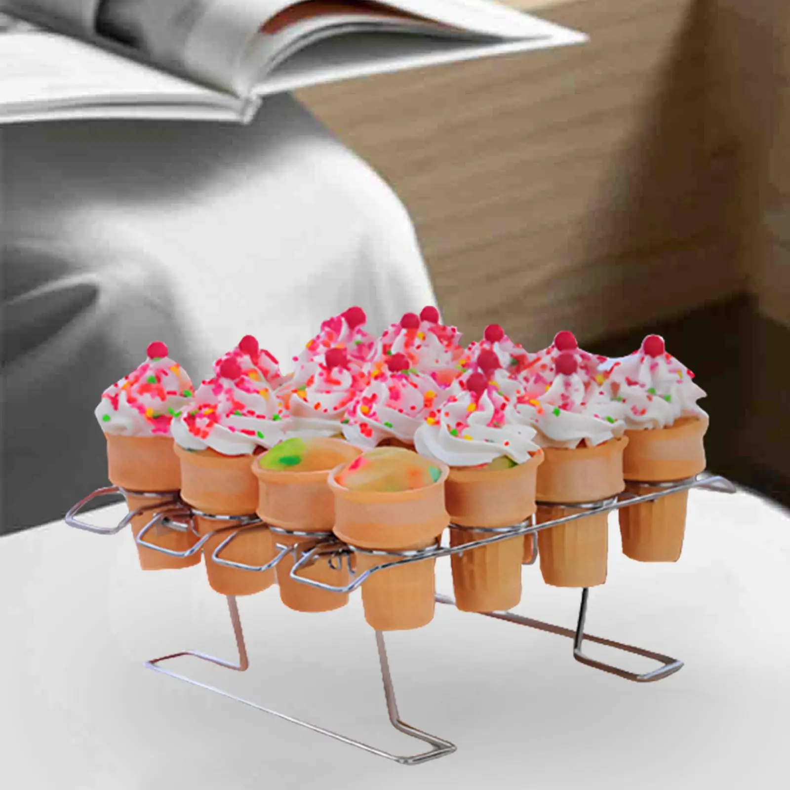 Ice Cream Cone Holder, 16slots Cone Cupcakes Storage Shelf, Cooking, Portable Cupcake Cone Display Stand for Retirement