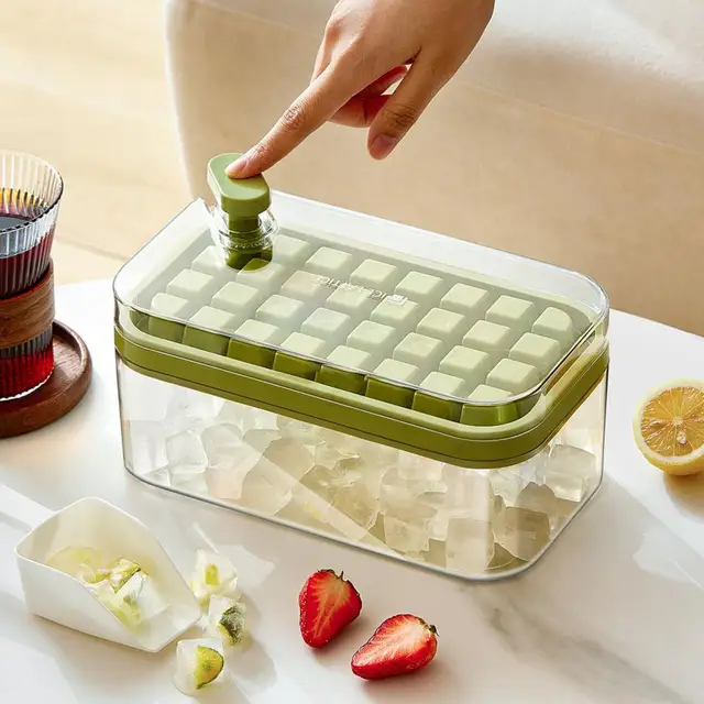 Honrane Silicone Ice Cube Mold Tray Storage Box with Shovel, Single/Double  Layer, Multi-Grid, Push-Button Design, Kitchen Tool 