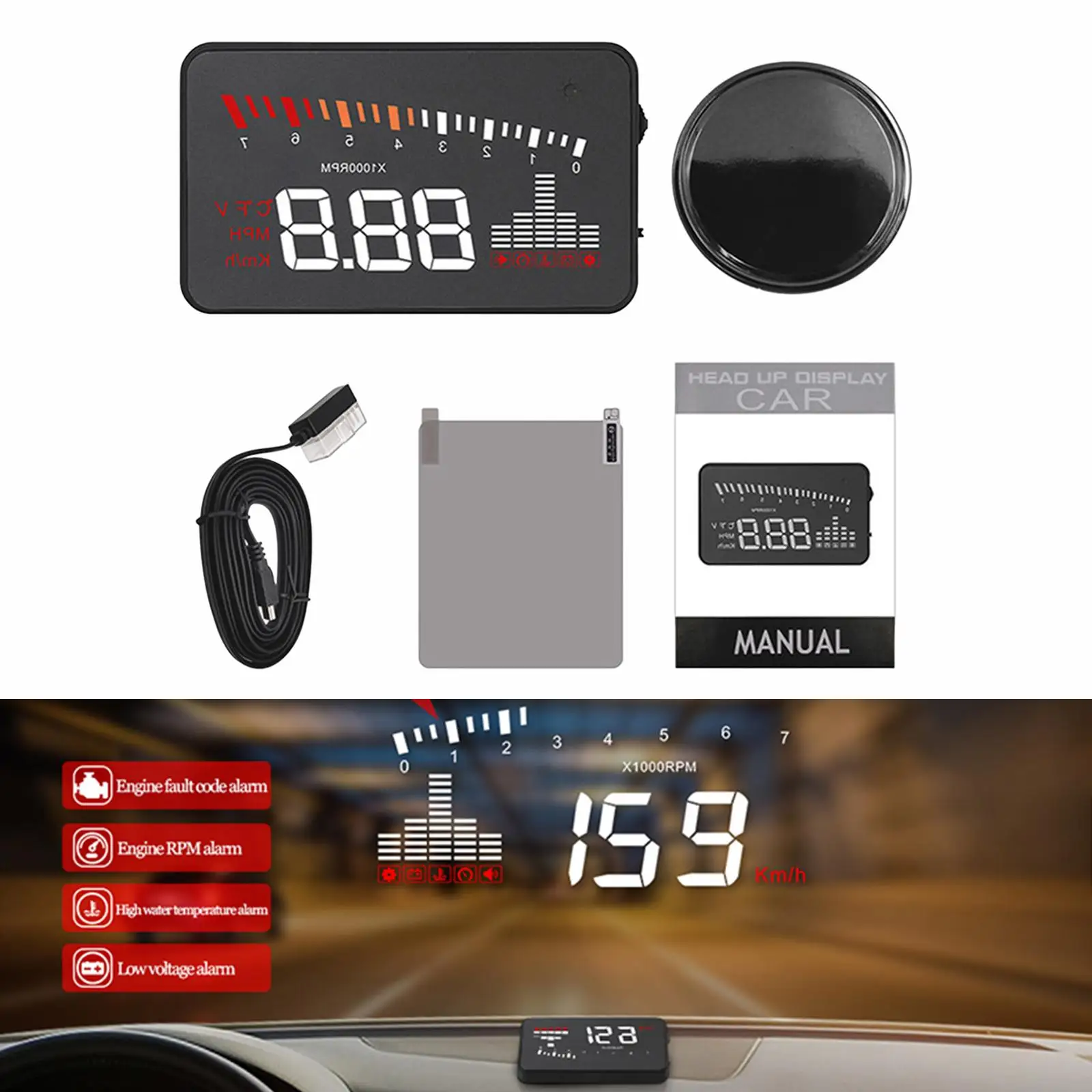 Car Heads up Display Cars HUD Overspeed Security Alarm Windshield Projector