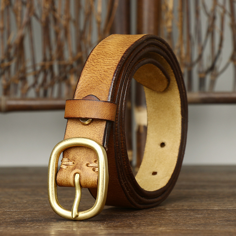 2.8CM Ladies Pure Cowhide High Quality Genuine Leather Belts for Women Brass Buckle Jeans Cowboy Waist Belt Luxury Designer