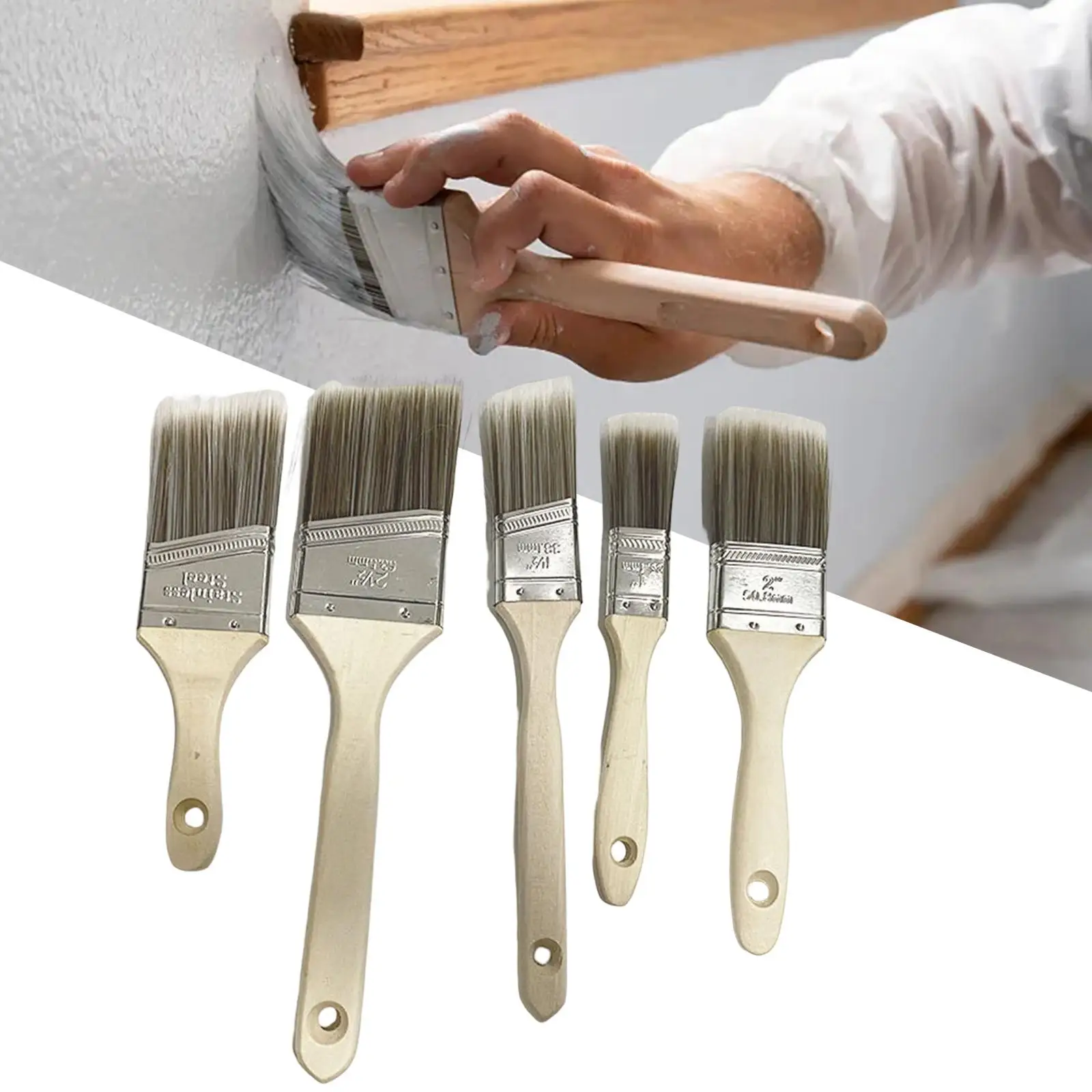 5Pcs Paint Brushes Assorted Sized Wall Paint Brushes for Walls Decks Baseboards Doors
