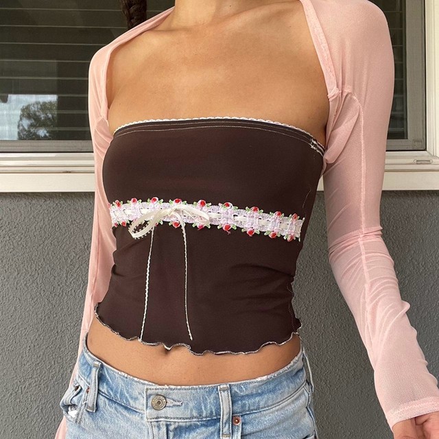 Bow Lace Trim Tube Top