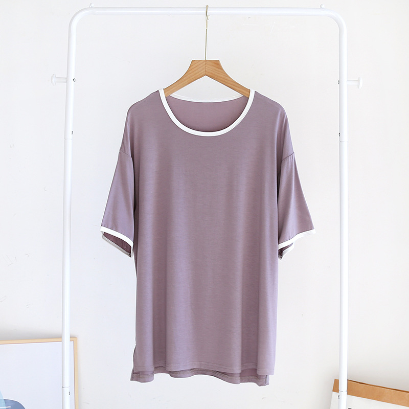 Neue Sommer-Damen-Pyjamas aus Modal, Kurzarm-T-Shirt, Einteiler, Kurzarm, Übergröße, Mehrfarbig, Lässige Homewear-Oberteile – Detail 7