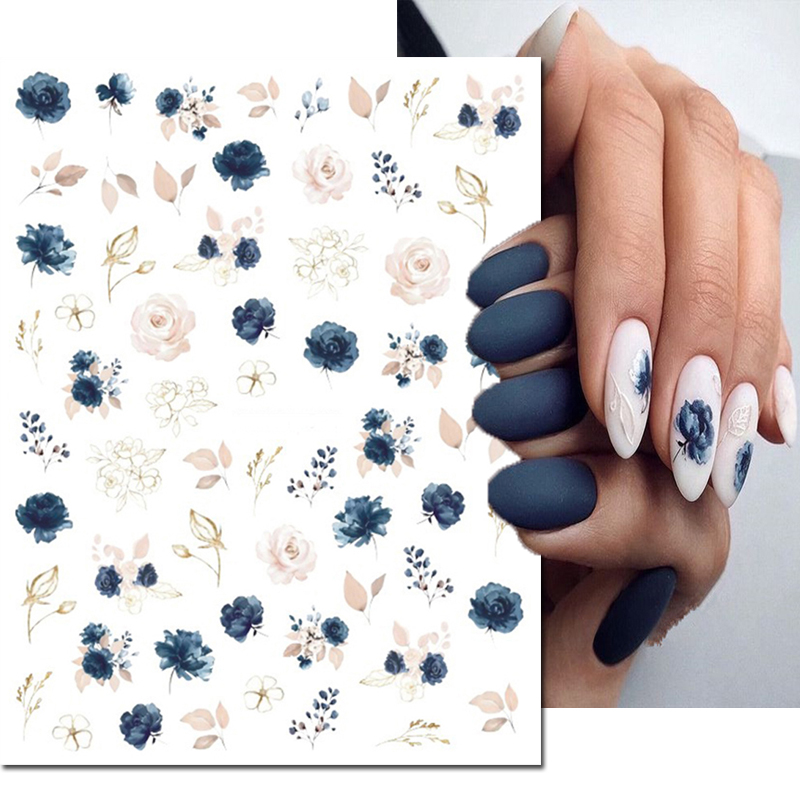 Best of 3d Nail Art Decals Royalblue White Florals Watercolor Flowers Leaves Adhesive Sliders Nail Stickers For Nail Tips Beauty Reviews & Tips