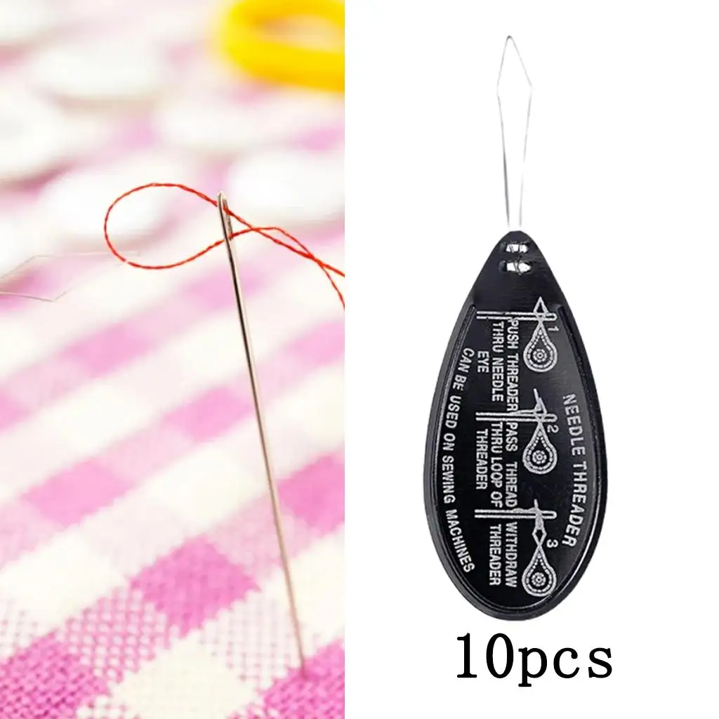 10PCS/Set Slivery Hand Machine Sewing Stitch Bow Wire Needle Threader Insert.jk 