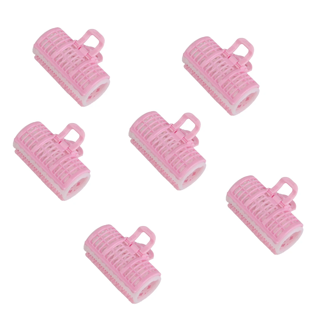 6pcs Pink Hair Roller Curlers Grip Cling Styling Curling Tool DIY Accessory