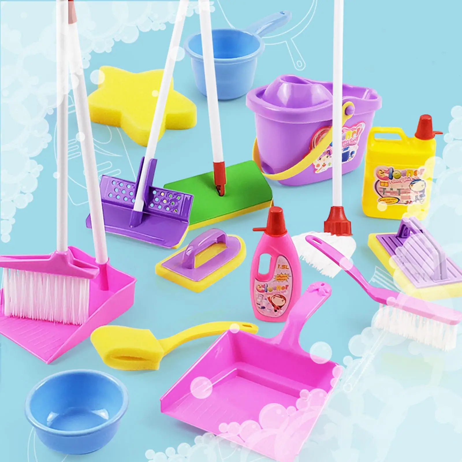 Children Cleaning Toy with Mop Broom Early Educational Toy, Cleaning Tools Pretend Play for Kids Gifts