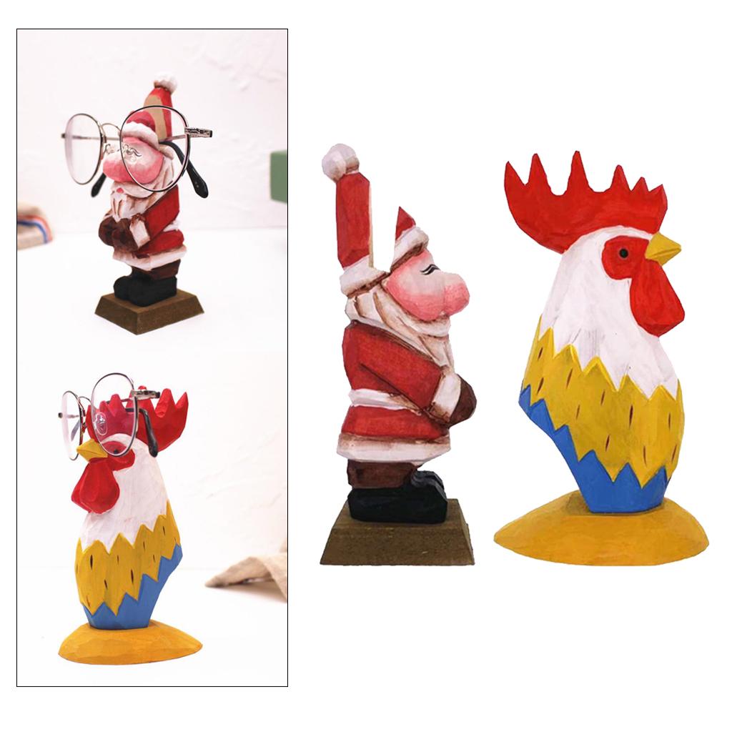 Wooden Santa Clause  Eyeglass Spectacles Rack Stand Organizer Home Decor