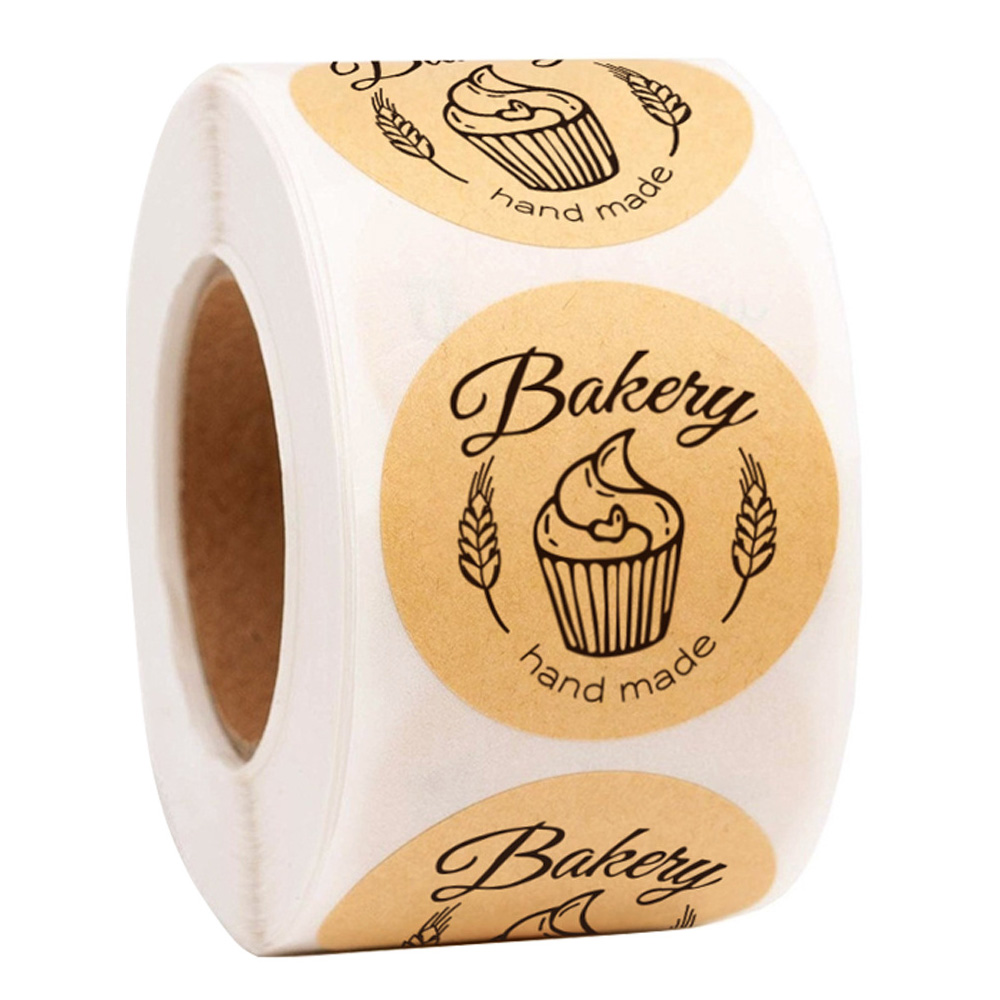 100–500 Stück Etiketten, Aufkleber für Siegeletiketten, handgefertigte Aufkleber, rund, Kraftpapier, gebacken mit Love Business, Dankeschön-Aufkleber – Detail 1