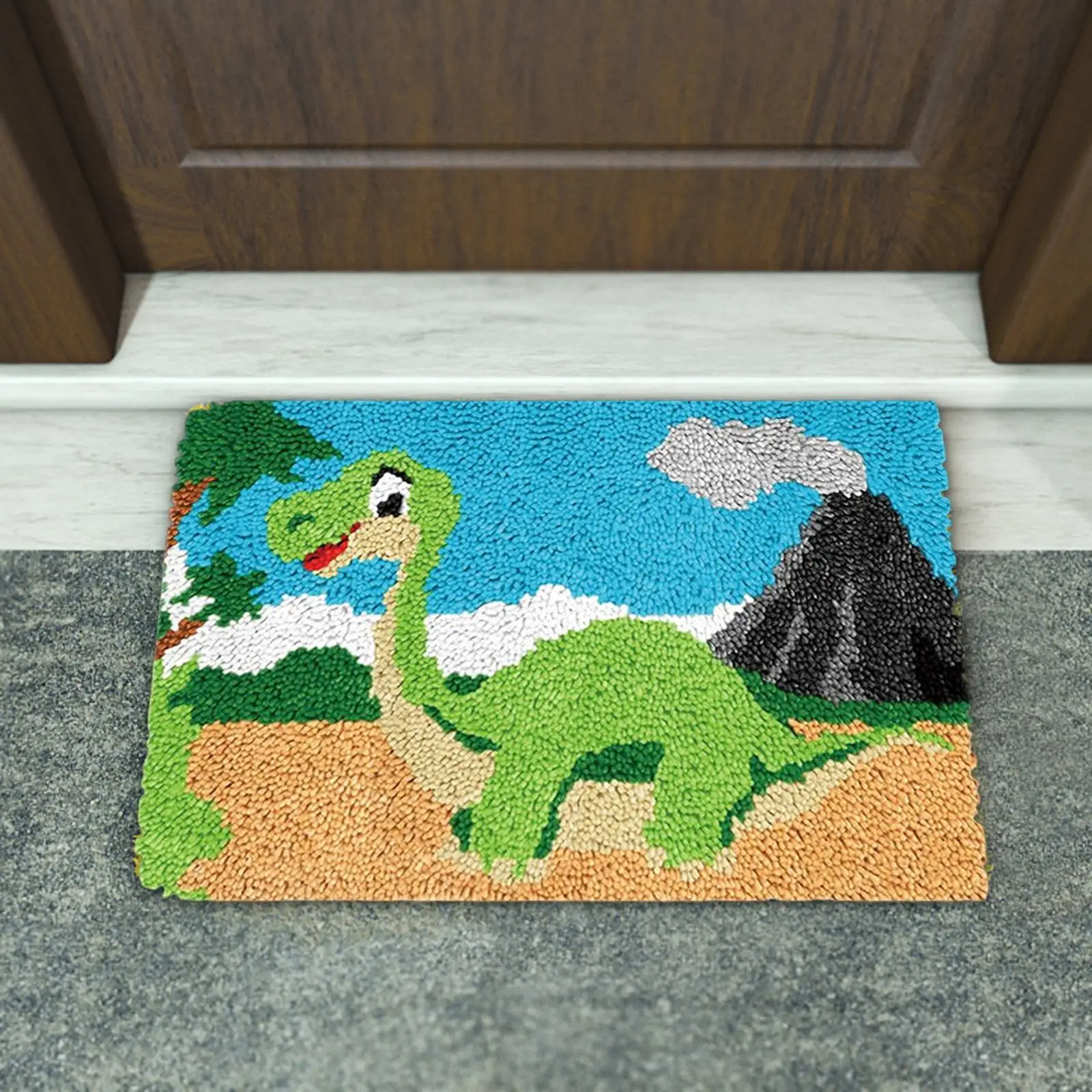 Dinosaur Latch Hook Rug Kits Door Mat Needlework Unfinished Tapestry DIY Rug Making Kits Crochet Yarn for Beginners