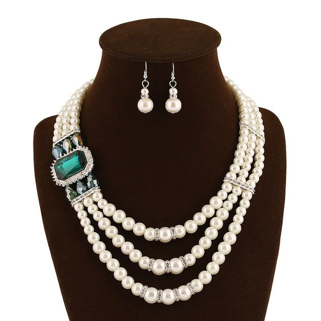 Necklace Set - 3 Layerd Pearl Necklace buy set/with Bracelet and earrings