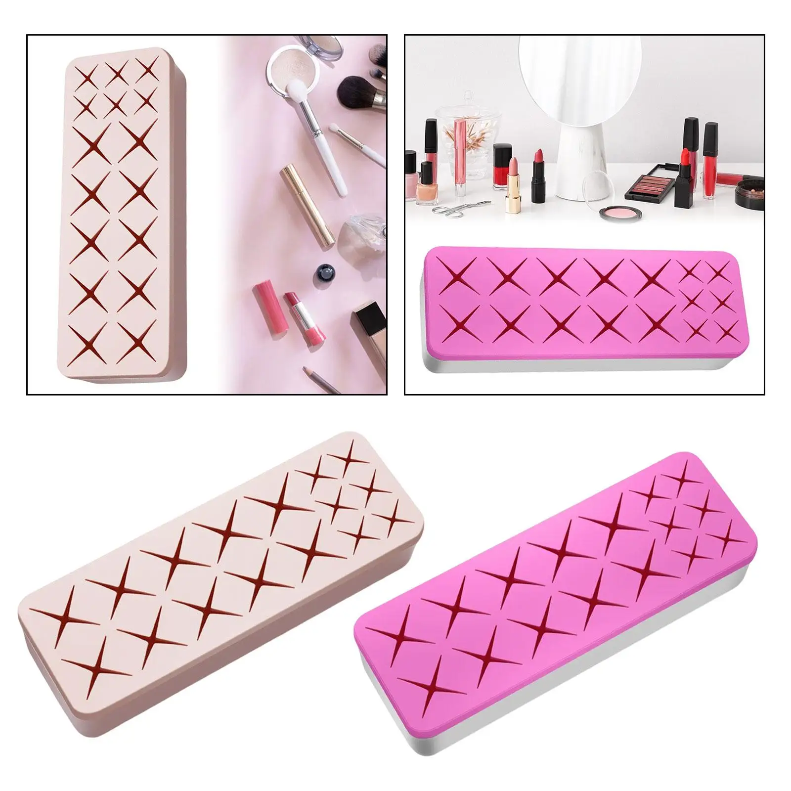 Lipstick Holder Cosmetics Storage Display Case Rectangle Silicone Make up Brush Holder for Drawer Bathroom Vanity Women