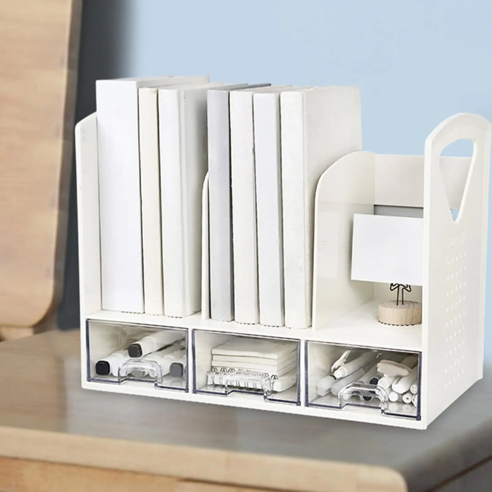 Desktop Book Organizer for Dormitory Freestanding Save Space Multiuse Office Storage Rack Magazine File Shelf Vertical Bookshelf
