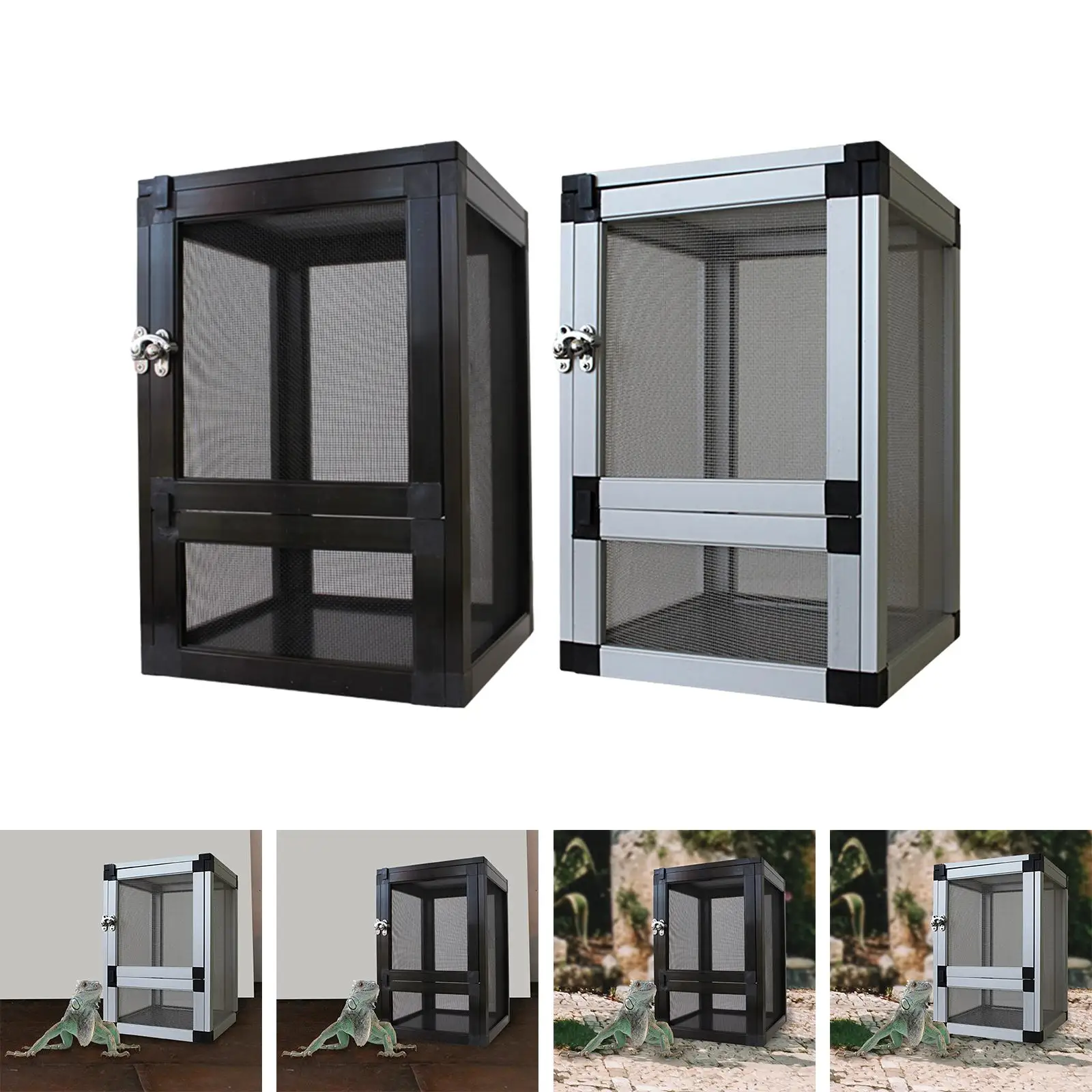 Air Screen Cages with Door and Latch Reptile Cage Breeding Box Reptiles Habitat for Frog Crickets Butterflies Lizards Snake