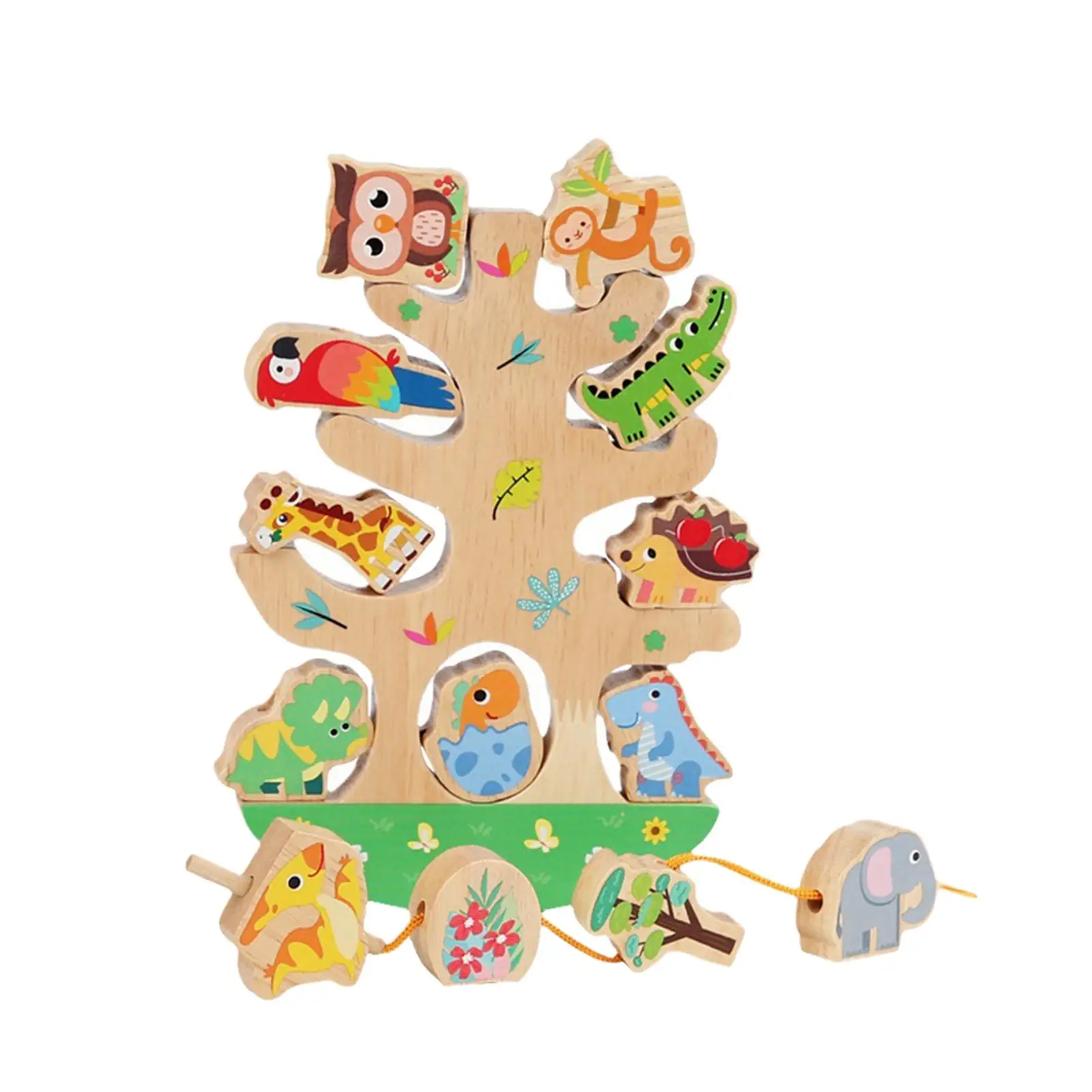 Wooden Animal Stacking Toys Puzzle Early Learning Gifts Threading Toys for Festival Birthday New Year Kids Children Preschool