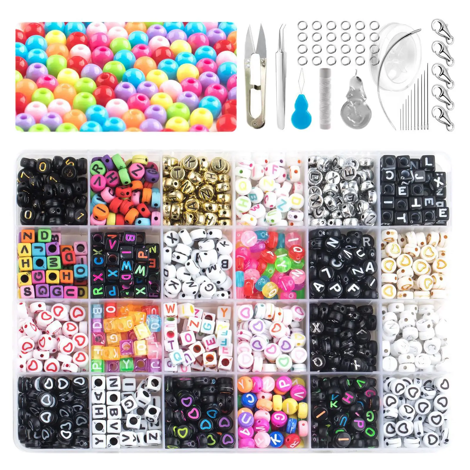 Alphabet Letter Beads 24 Grid Rainbow Craft Beads for Valentine`S Day Key Chains Graduation Colorful Crafting DIY Necklaces