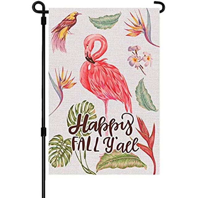 Summer Fall Garden Flag Flamingo Autumn Maple Leaves 12x18