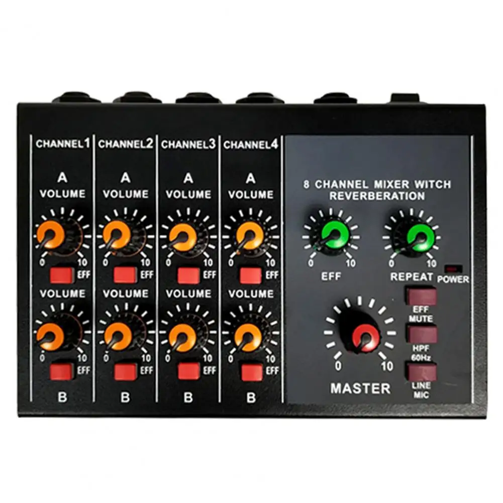 UKINGMEI MIX-428 Microphone Mono Stereo Audio Mixer Home Karaoke Sound Mixing Amplifier 8 Channel with Power Adapter Cable 