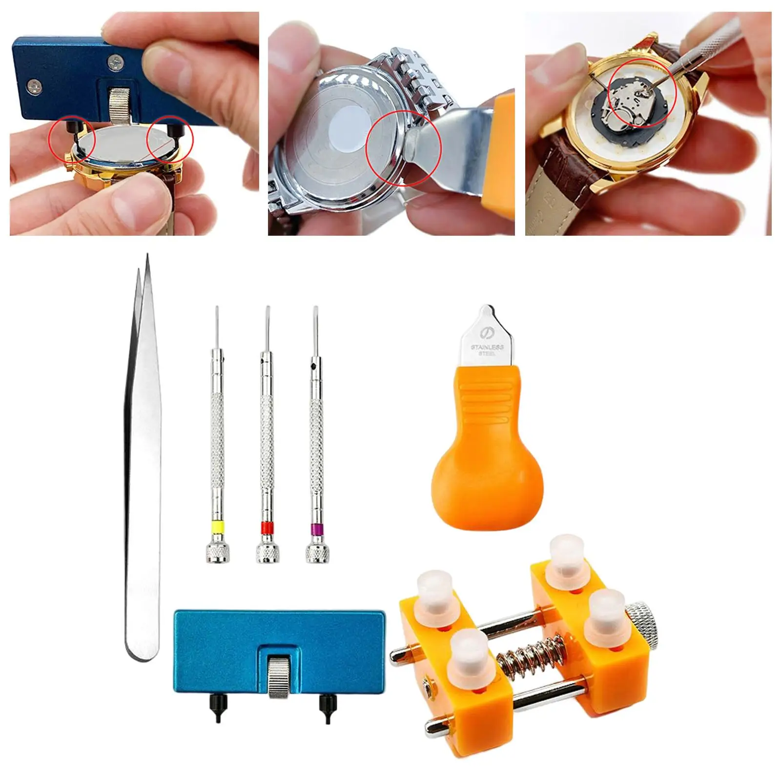 7x Watch Battery Replacement Kit, Watch Bezel Opener Watch Case Removal Tool for Watchmaker