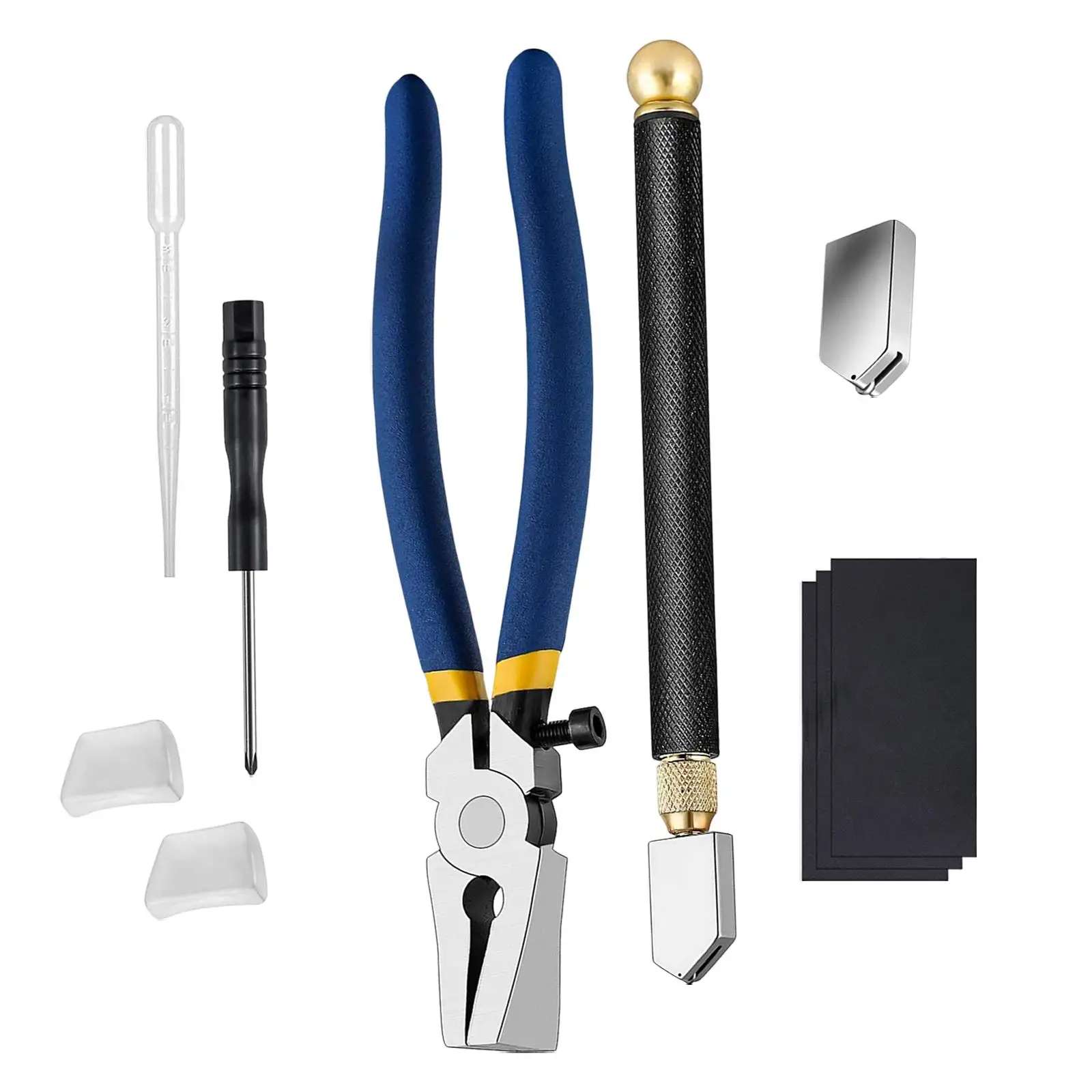 10Pcs Heavy Duty Glass Cutting Tool Kit with Extra Replacement Head Oil Dispenser Breaking Plier for Breaking Mosaics Fusing