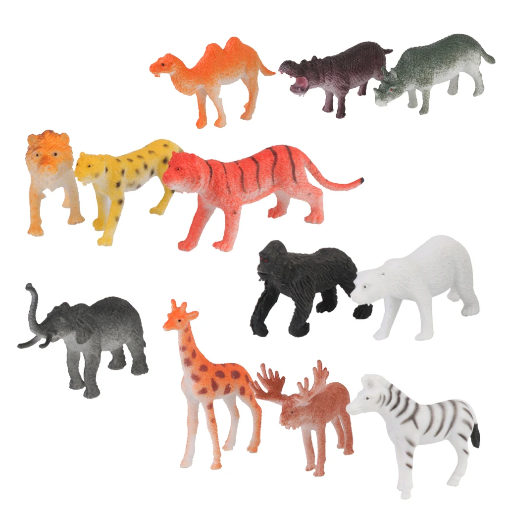 12pcs Multi-color  Lion  Leopard Deer Bear  Model Toy