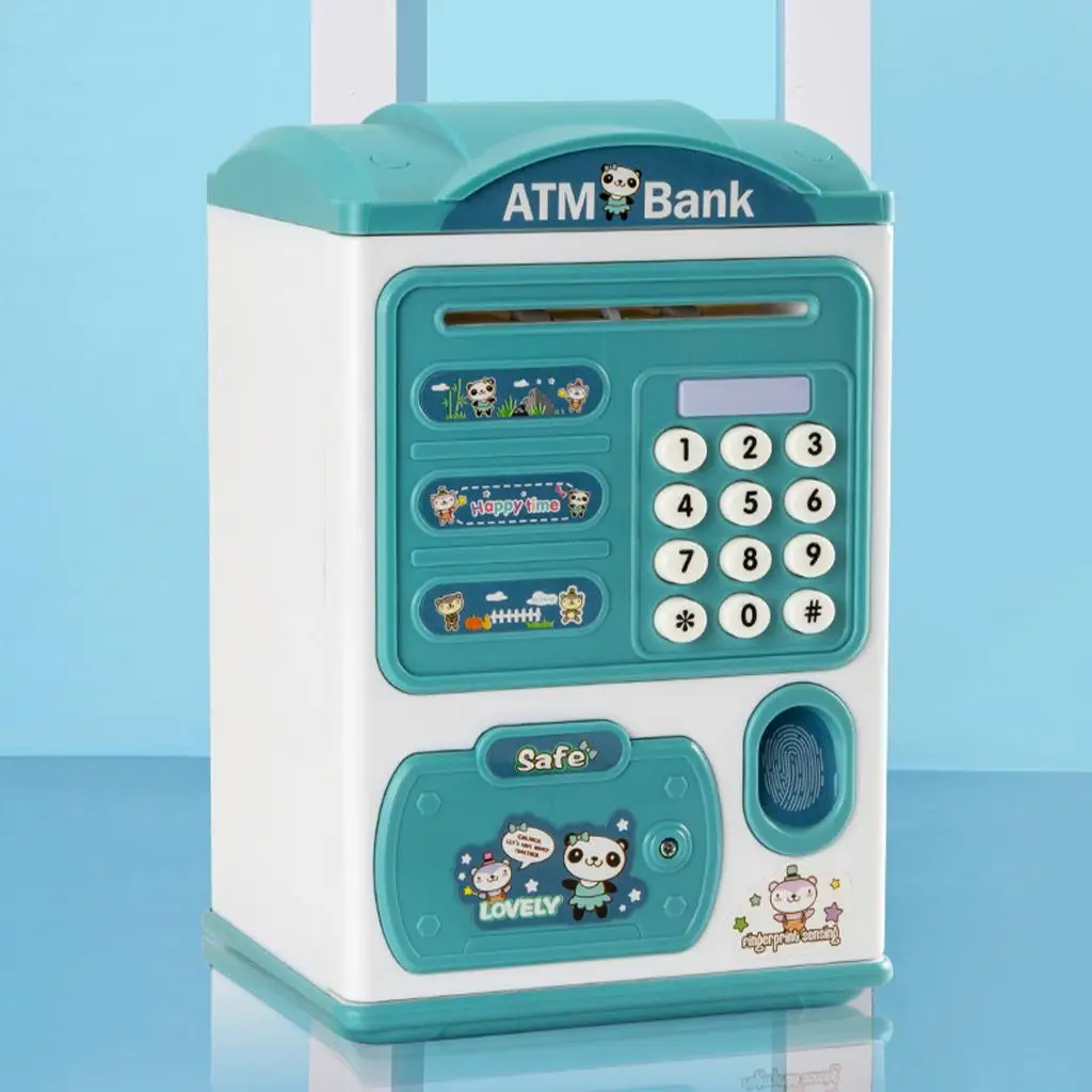 Small Electric Dual Lock Fingerprint ATM Machine Piggy Bank Auto Scroll Password Code Money Coin Saving Deposit Safe Box