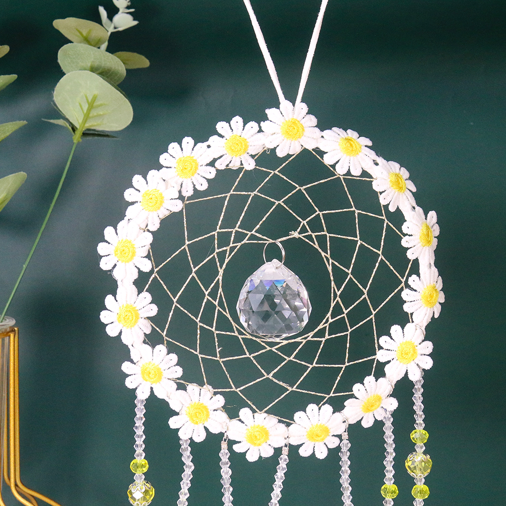 Kristall-Beleuchtungskugel, Außenanhänger, gelbe Kristallperlen, handgewebt, kleine Gänseblümchen-Spitze, Garten- und Raumdekorationszubehör – Detail 4