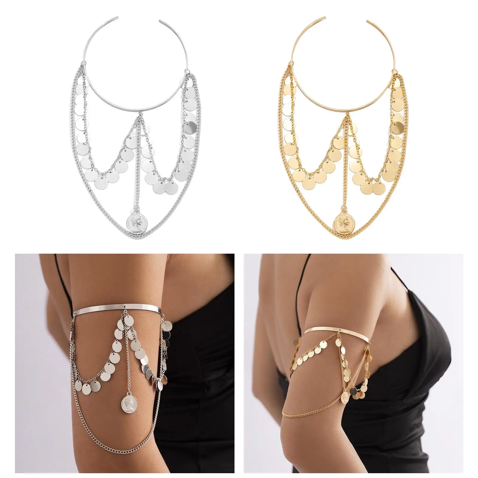 Boho Chain Tassels Arm Bracelet Upper Arm Cuff Adjustable Armband Open Arm Bracelet Women Jewelry Smooth Surface Accessories