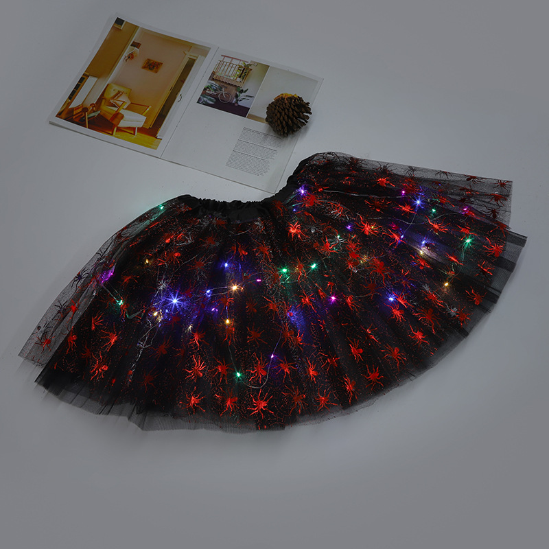 Kinder- und Damen-Feen- und Hexenkostüm mit LED-Lichtern, Spinnen- und Fledermaus-Tutu-Röcken, Minirock und Hut, Geschenk für Halloween und Festivals – Detail 6