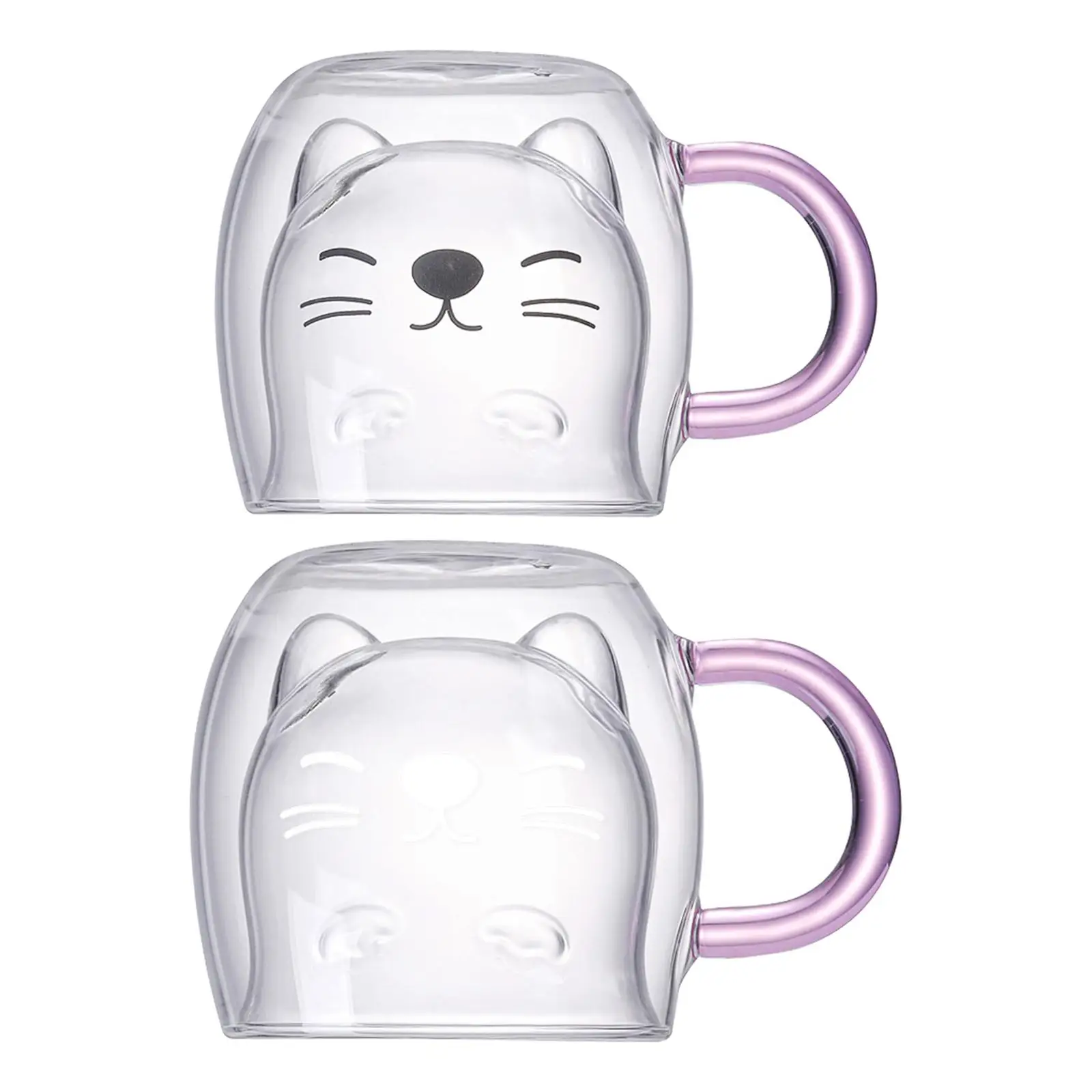 Double Wall Glass Cup Borosilicate Glass Cat Ear Drink Mugs for Tea Hot Chocolate