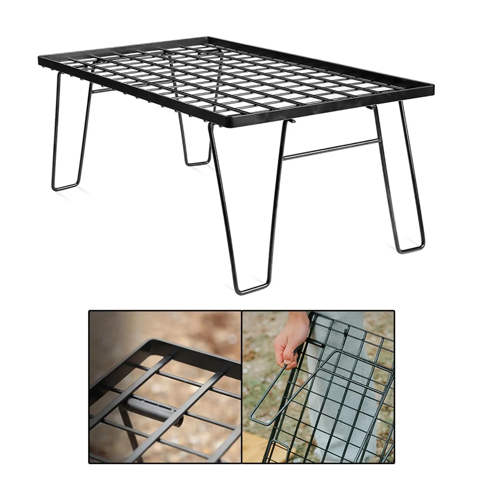 Outdoor Folding Table Lightweight Metal Barbecue Table Multifunctional Desk Furniture Camping Grill Rack for Fishing BBQ Garden