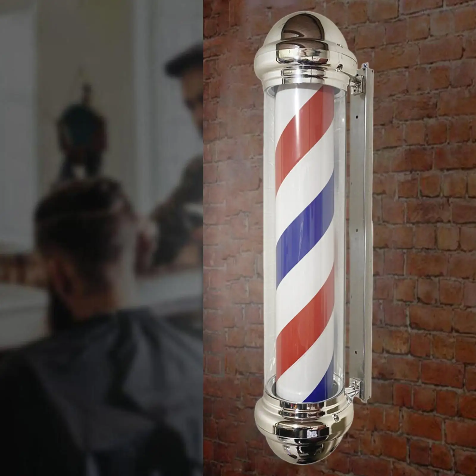 Barber Shop Pole Light Rotating Hair Salon Shop Sign Stripe Wall Mounted Vintage Style LED Lamp for Party Entrance