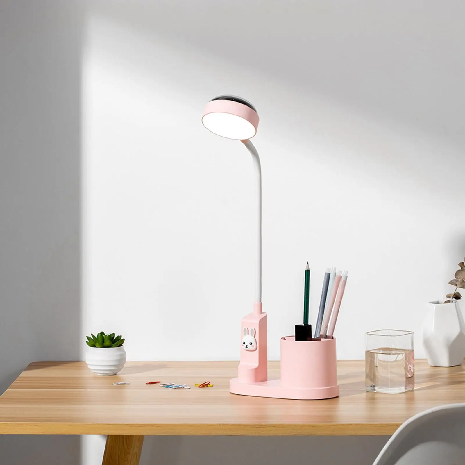 LED Desktop Lamp Flexible Gooseneck 3 Brightness Desk Light Dimmable Table Lamp with Pen Holder Star Projector Light for Home