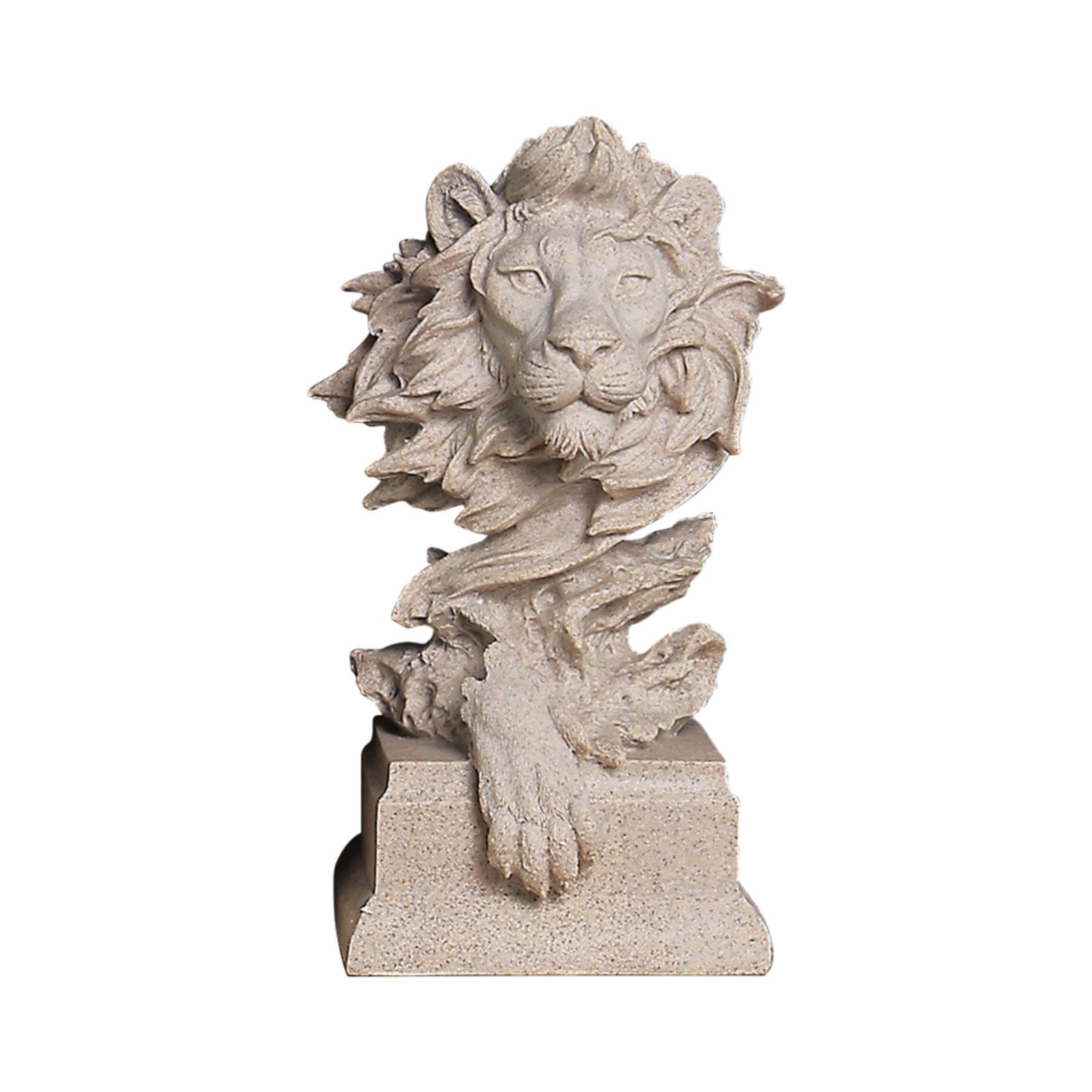 Lion Head Statue Desk Feng Shui Ornament for Table*Decor Indoor Bedroom